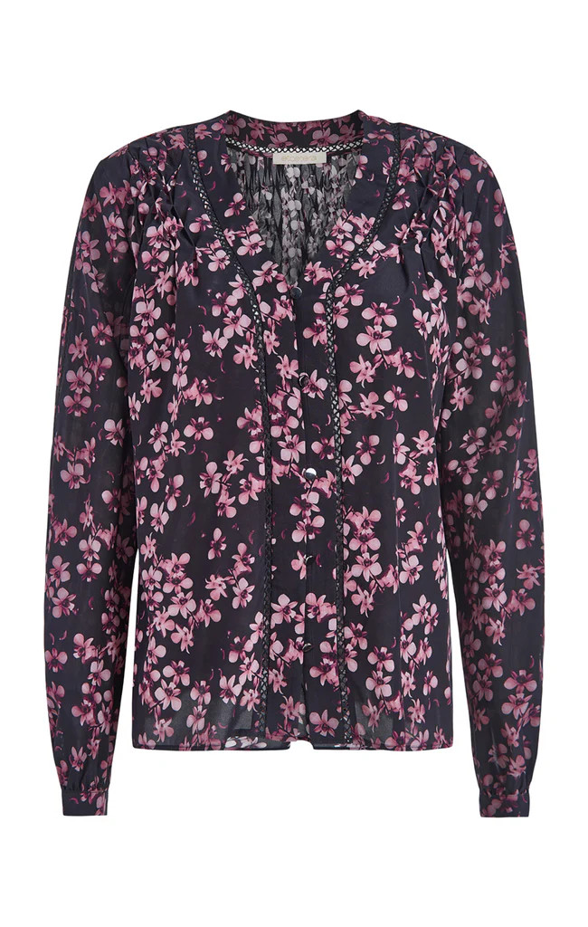 Smocked Stretch Silk Crêpe Floral Print Blouse | Etcetera