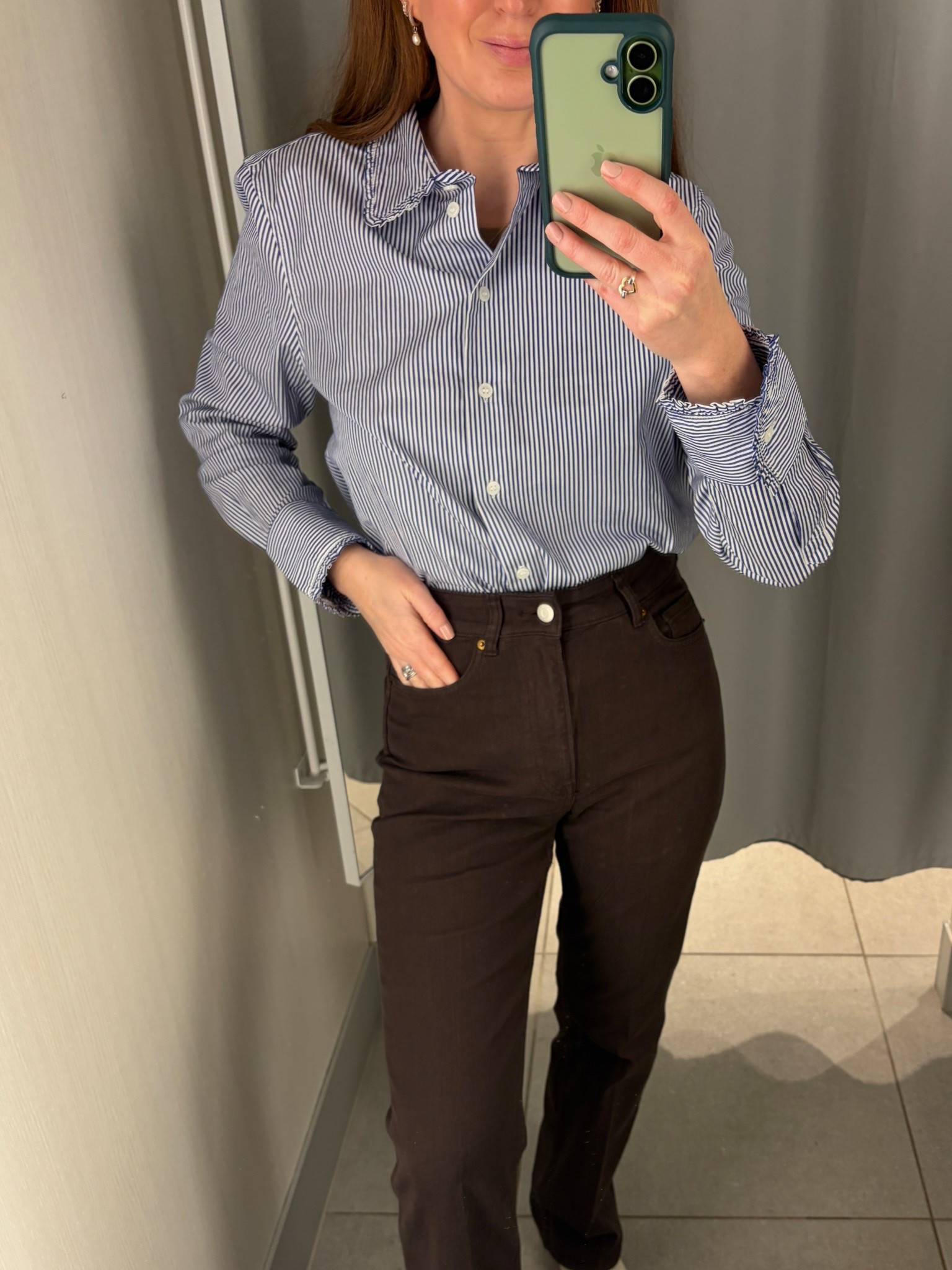 New in at H&M 🤎 classic winter outfit with a striped shirt and chocolate brown trousers. Timeless, easy layers styled for everyday wear and perfect neutral winter styling.

#LTKworkwear #LTKwinter #LTKuk