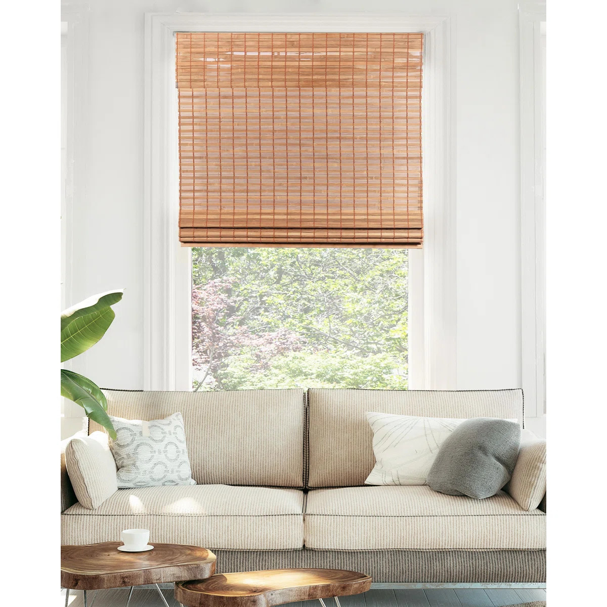 Cordless Light Filtering Woven Wood Bamboo Roman Shade with Valance | Wayfair North America