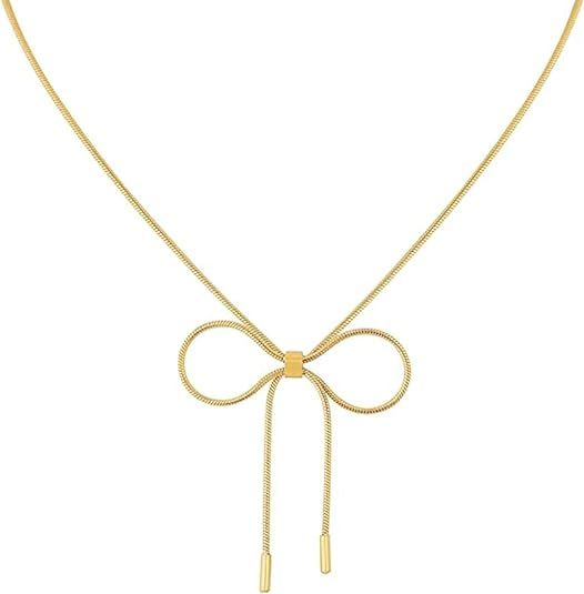 KOFISNI Gold Bow Necklace for Women Silver Tie Knot Butterfly Necklace Simple Plain Party Collar ... | Amazon (US)