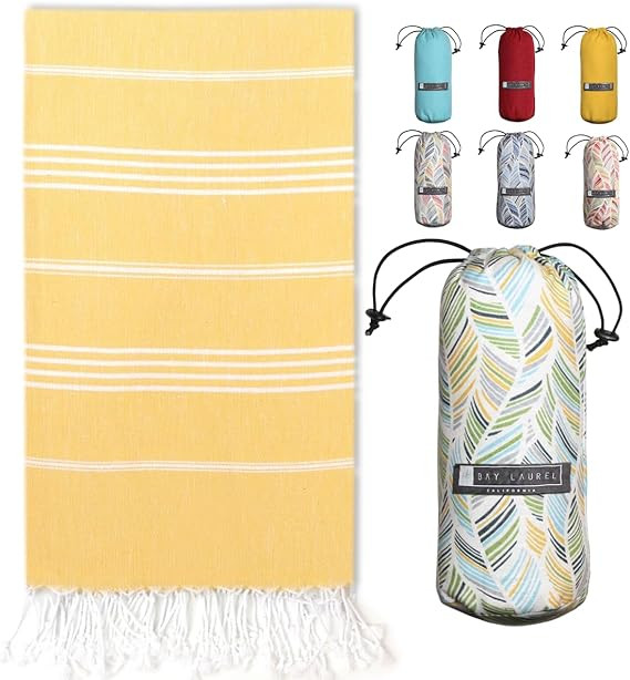 BAY LAUREL Turkish Beach Towel with Travel Bag 39 x 71 Quick Dry Sand Free Lightweight Large Over... | Amazon (US)