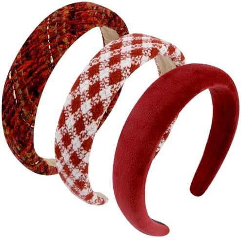 AHONEY 3 Pack Red Headband for Women Girls, Cute Headbands Plaid Headbands 70s Vintage Bandana He... | Amazon (US)