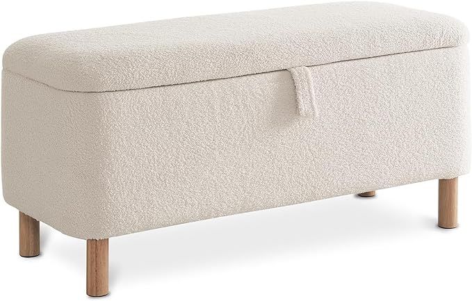 Boucle Storage Ottoman Bench for Bedroom end of Bed, Sherpa Upholstered Shoe Seat Storage Beach f... | Amazon (US)