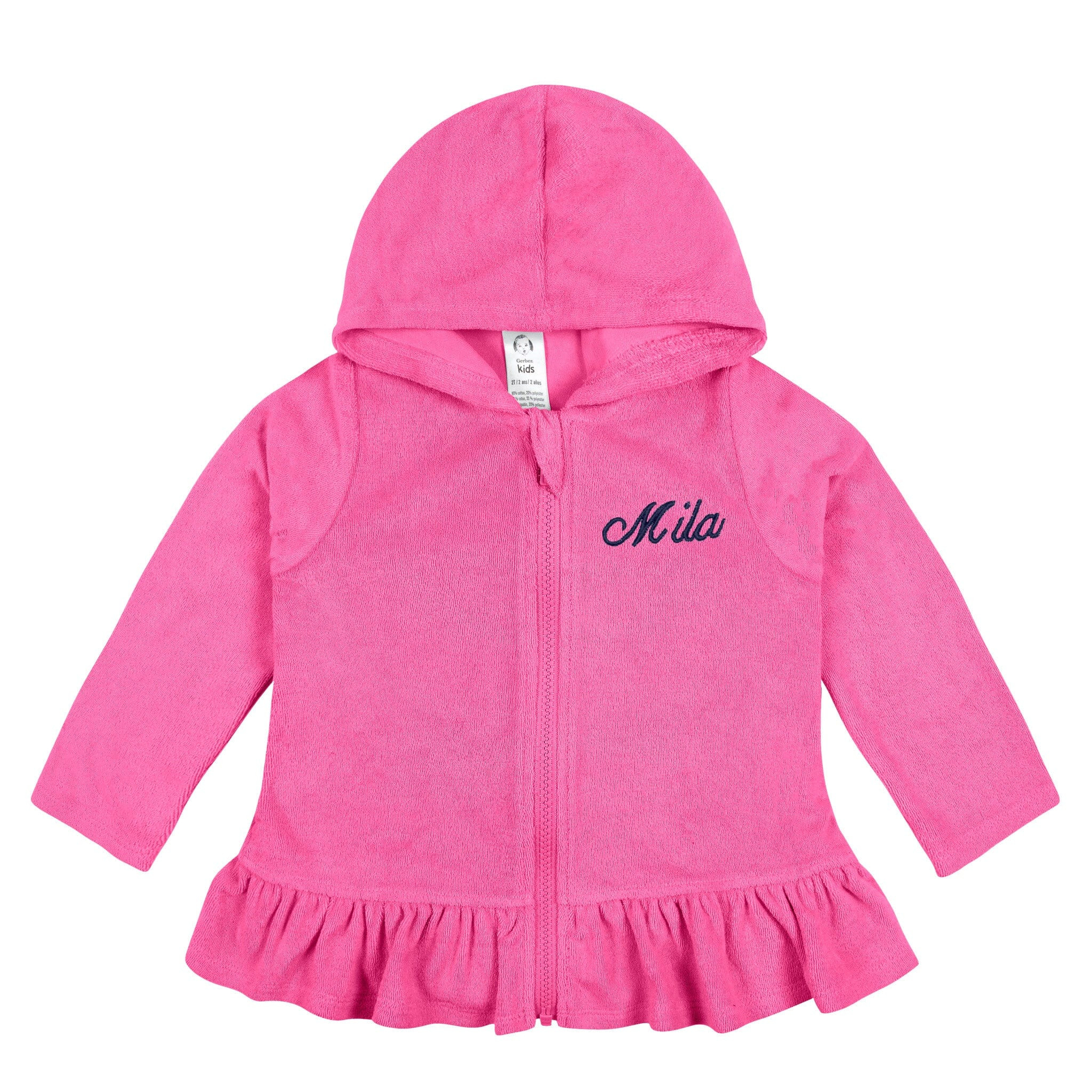 Embroidered Baby & Toddler Girls Pink Hooded Zip Front Terry Swim Coverup | Gerber Childrenswear