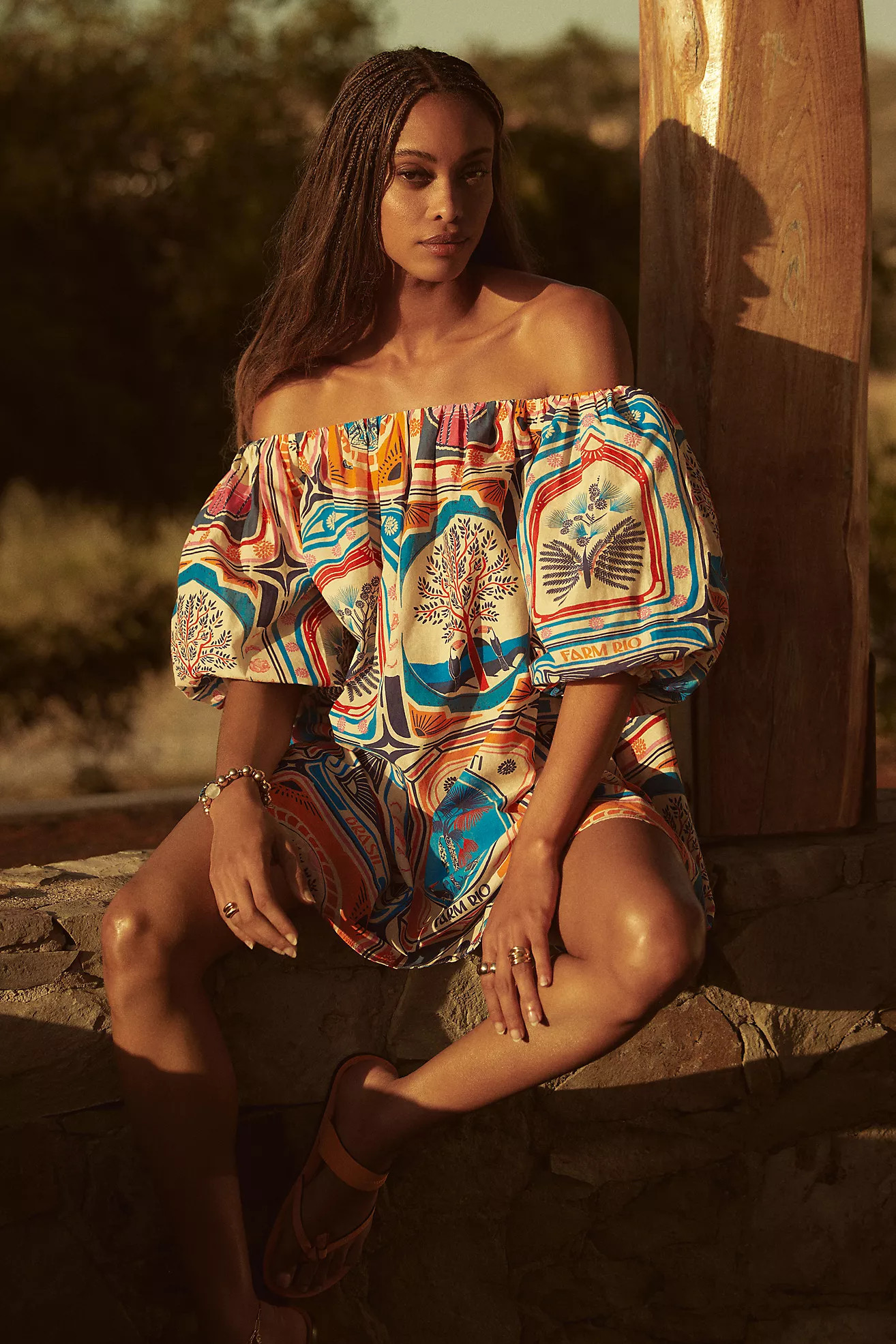 Farm Rio x Anthropologie Off-The-Shoulder Cover-Up Mini Dress | Anthropologie (US)