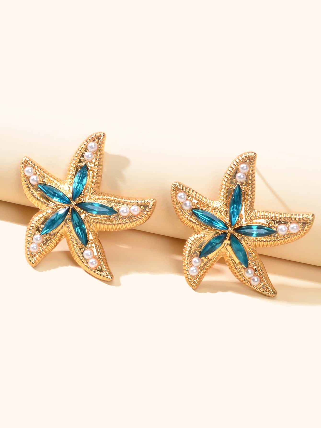 Rhinestone Starfish Stud Earrings | SHEIN