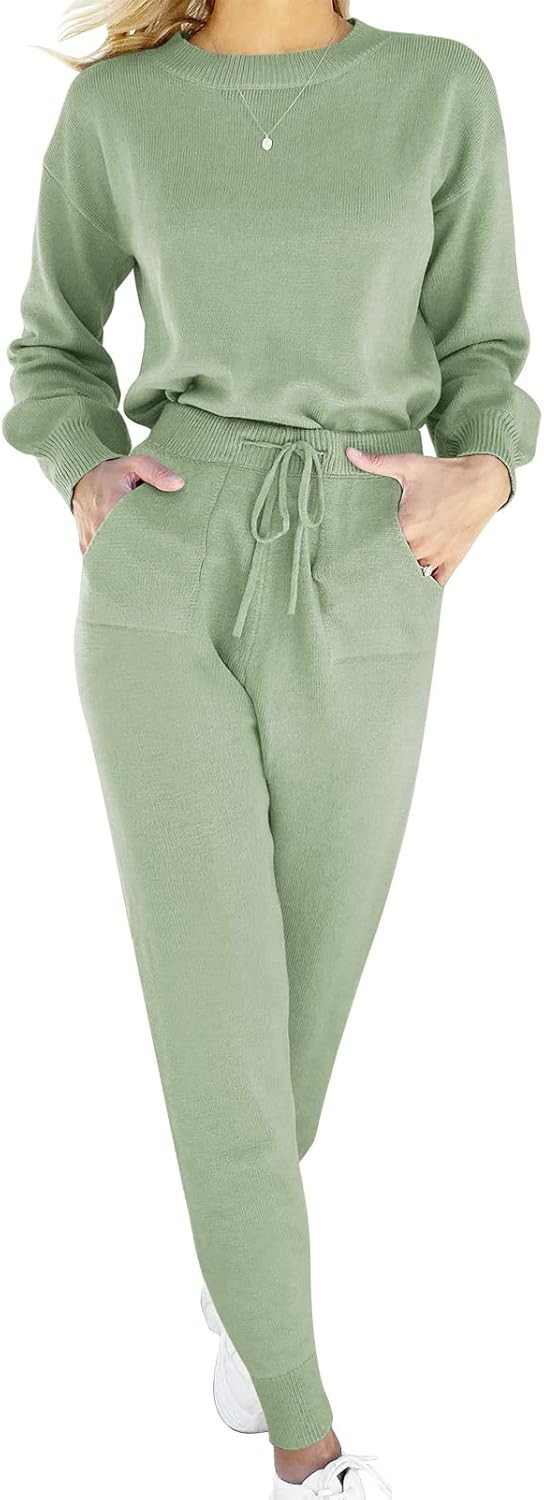 ANRABESS Women's Two Piece Outfits Sweater Sets Long Sleeve Pullover and Drawstring Pants Lounge ... | Amazon (US)