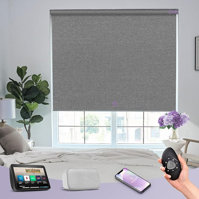 Graywind Smart Blackout Roller Shades Compatible with Alexa Google Textured Fabric Rechargeable M... | Amazon (US)