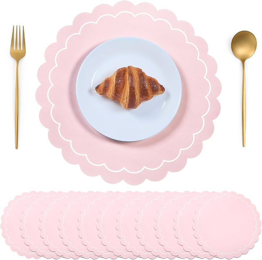 60Pcs 120Pcs Scalloped Round Paper Placemats, Disposable Table Place Mats for Wedding, Party, Bab... | Amazon (US)