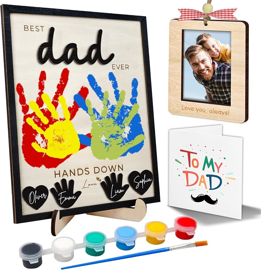 10" Best Dad Ever Hands Down Sign DIY Dad Gifts from Kids Handprint Kit with Acrylic Paint, Toddl... | Amazon (US)