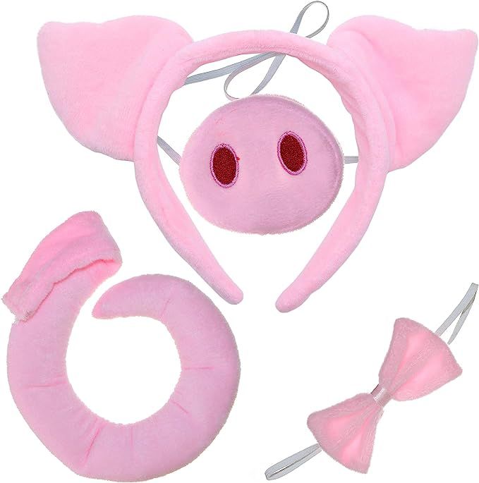Skeleteen Pig Costume Accessories Set - Fuzzy Pink Pig Ears Headband, Bowtie, Snout and Tail Acce... | Amazon (US)