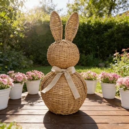 Wicker Easter Bunny, Rattan Bunny Outdoor Woven Wicker, Rabbit Easter Porch Decor, Spring Decoration Easter Decoration (8in) | Walmart (US)