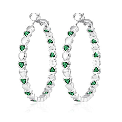 OOOPEL Silver Hoops Earrings for Women Sparkling Sterling Silver Green Rhinestone Hoop Earring for Womens Green Cubic Zirconia Jewelry Gift Large Hoop Earrings for Women | Amazon (US)