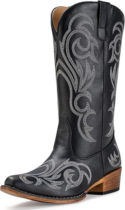 IUV Cowboy Boots For Women Mid Calf Cowgirl Boots Pointy Toe Western Boot | Amazon (US)