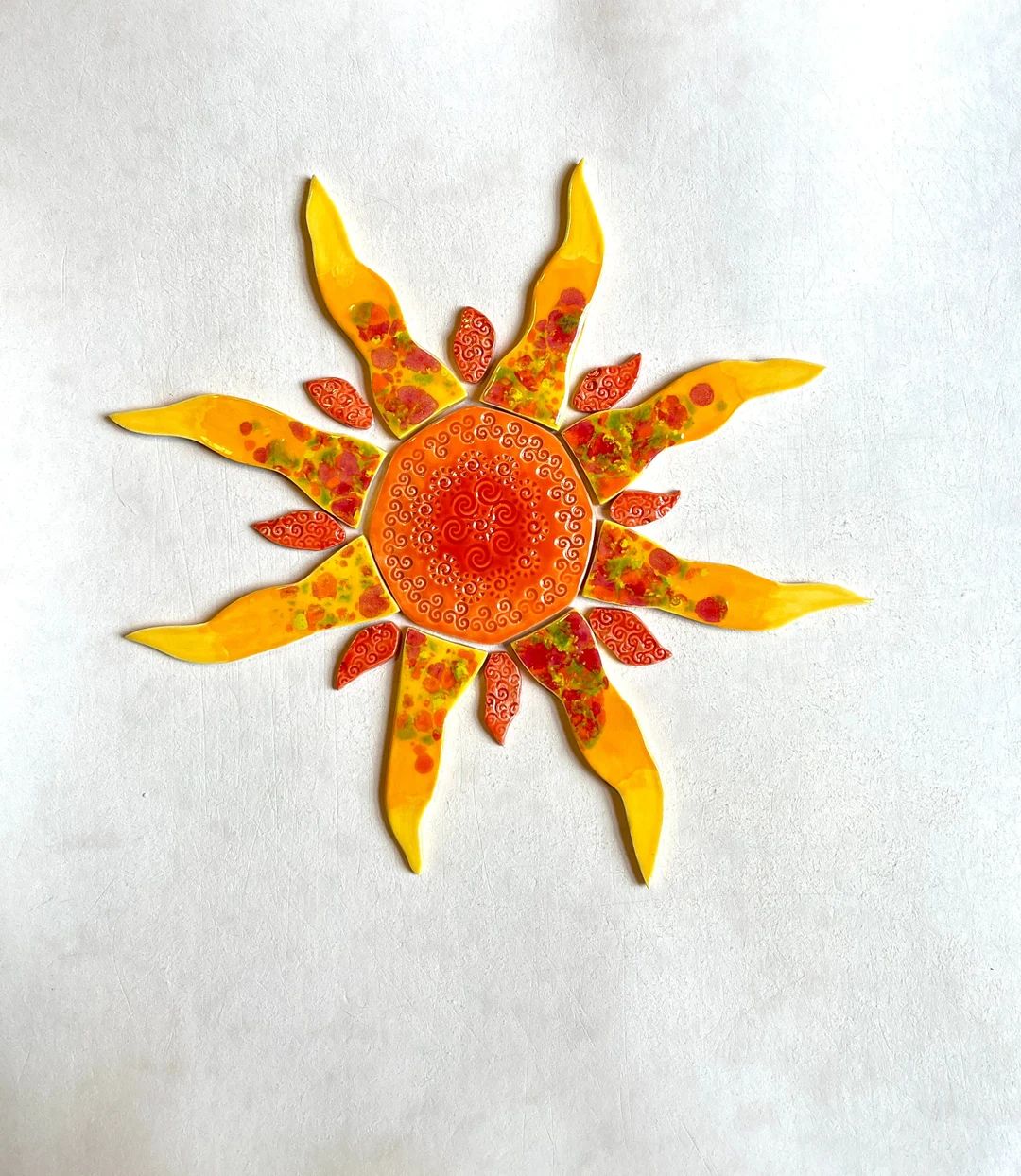 Ceramic Sun With Sun Ray Tiles, 17pcs, Whimsical Mandala Center, Ombre Sun Burst, Individual Rays... | Etsy (US)