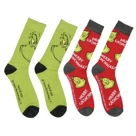 Dr Seuss The Grinch Character Adult Holiday Crew Socks 2 Pair | Walmart (US)