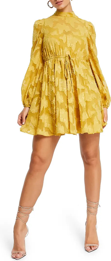 ASOS DESIGN Long Sleeve Chiffon Jacquard Minidress | Nordstrom | Nordstrom