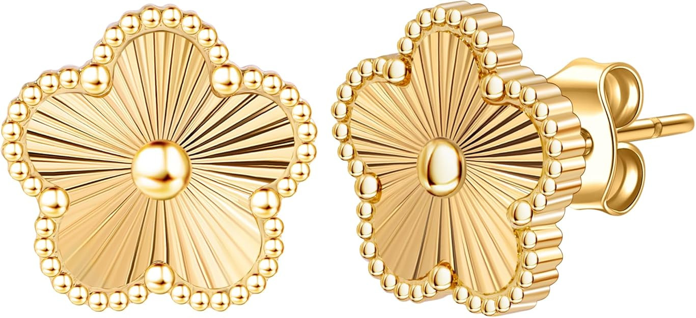 Clover Earrings for Women-14K Gold Four Leaf Flower Hypoallergenic Stud Pearl of Mother Non Tarni... | Amazon (US)