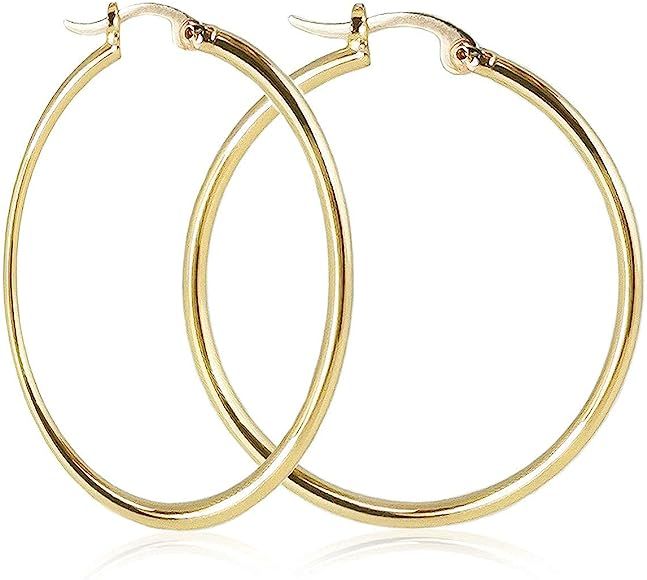 18K Plated Timeless Hoop Earrings For Women with a Polished Gold, Rose Gold or Silver Hypoallerge... | Amazon (UK)