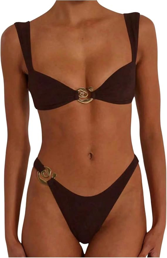 SOLY HUX Metal Ring High Cut Bikini Sets for Women Brazilian Cheeky Two Piece Sexy Bikinis Bathin... | Amazon (US)