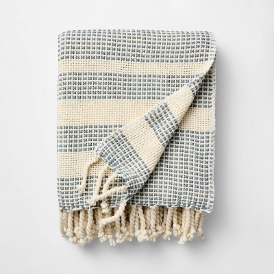 50"x60" Throw Border Stripe Woven Medium Blue and Cream - Threshold™ designed with Studio McGee | Target