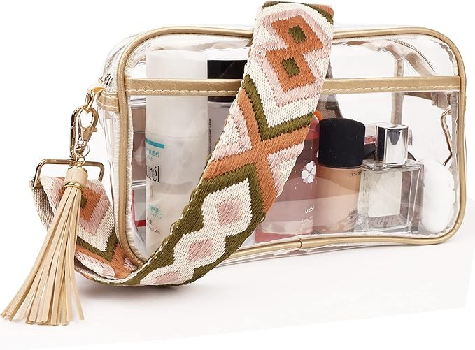 Clear Fanny Bag Stadium Approved for Women with Wide Shoulder Strap, PVC Transparent Crossbody Pu... | Amazon (US)