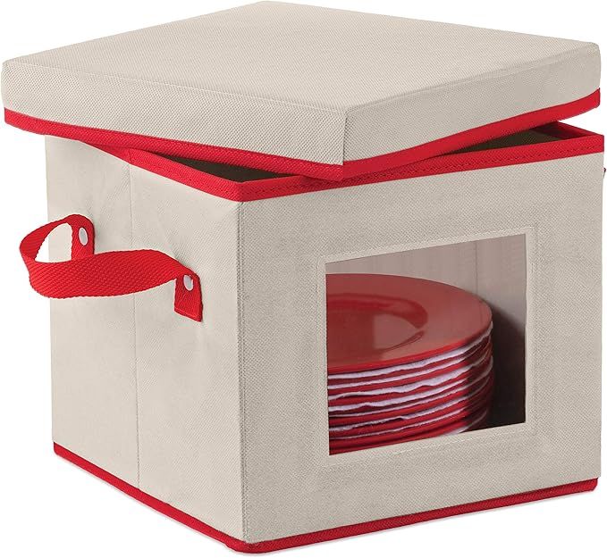 ZOBER Holiday Plate Box With Lid Comes With Two Handles And Clear PVC Window For Easy Visibility,... | Amazon (US)