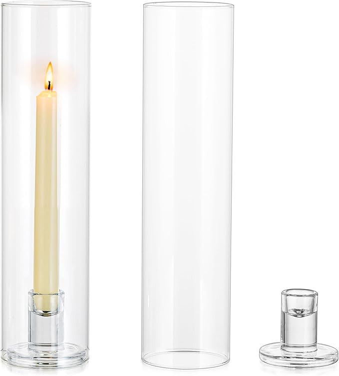 NUPTIO Hurricane Candlestick Holders Glass: 2 Pcs Clear Taper Candle Holder Tall Glass Candle Sti... | Amazon (UK)