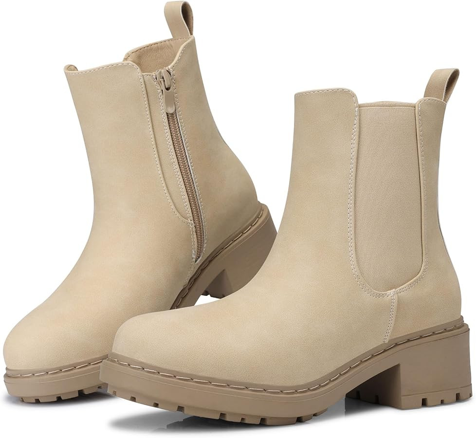 SHIBEVER Women's Chelsea Boots Slip on Chunky Heel Platform Ankle Booties with Lug Sole for Fall ... | Amazon (US)