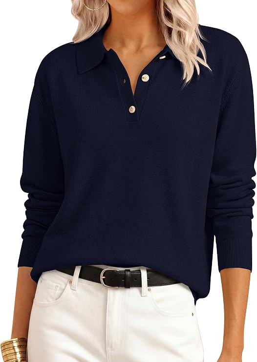 ANRABESS Sweaters for Women Polo Collared Knit Long Sleeve Pullover | Amazon (US)