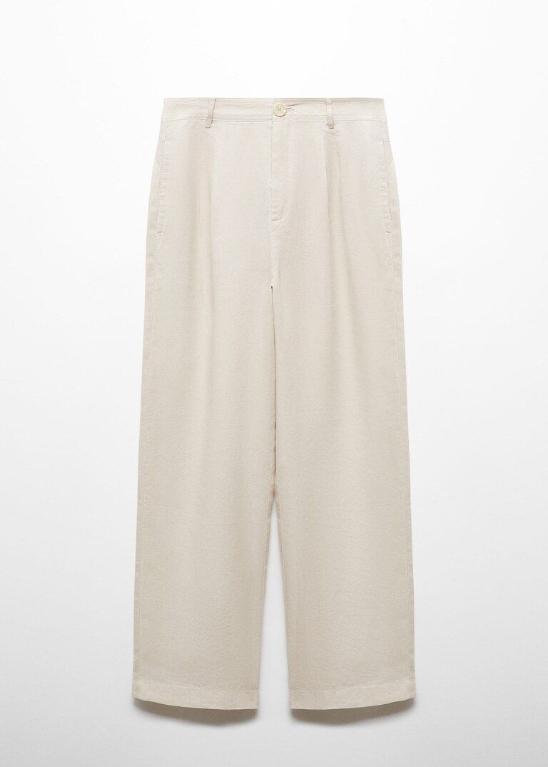 100% linen wideleg trousers -  Women | Mango United Kingdom | MANGO (UK)