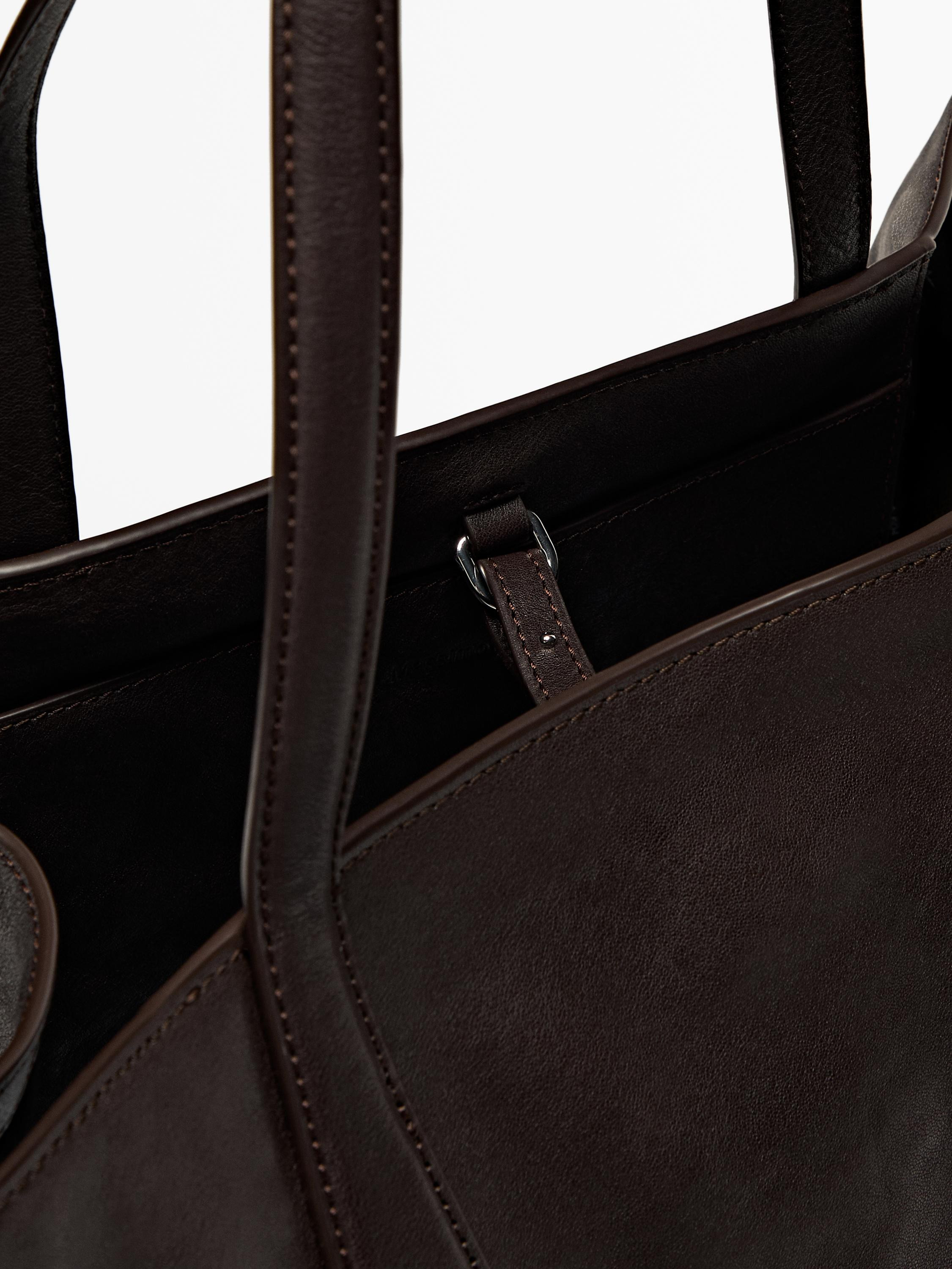 Nappa leather maxi tote bag · Brown · Leather Outerwear | Massimo Dutti | Massimo Dutti UK