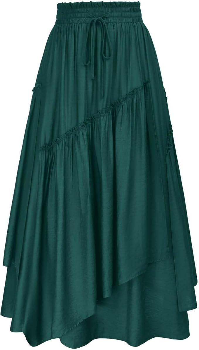 Scarlet Darkness Women Renaissance Layered Long Skirt Elastic High Waist Tiered Skirt with Pocket... | Amazon (US)