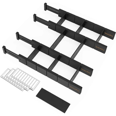 Set of 4 Bamboo Expandable Drawer Dividers with Labels,with 9 Inserts (17-22 in,Black)-SpaceAid® | Target