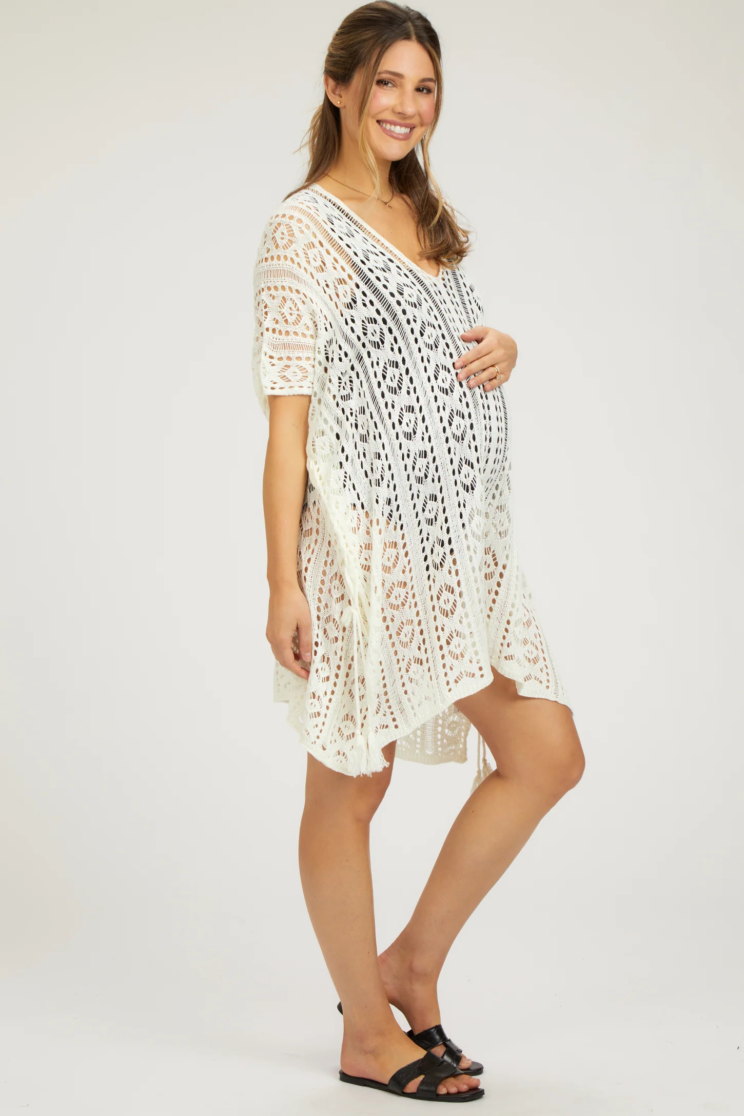 Cream Crochet Knit Maternity Swim Cover Up | PinkBlush Maternity