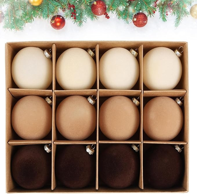 12Pc 2.4Inch Velvet Christmas Ornaments - Shatterproof Hanging Balls - Neutral Textured Decorativ... | Amazon (US)