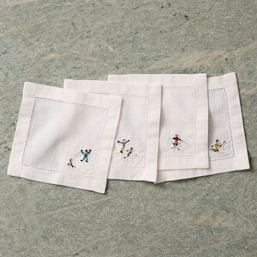 St. Jude Holiday Skiers Embroidered Cocktail Napkin Sets | West Elm (US)