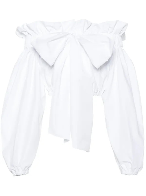 Patou bow-detail Cotton Crop Top | White | FARFETCH UK | Farfetch Global