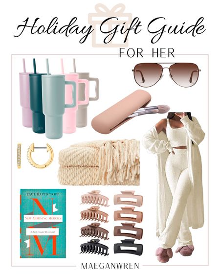 Holiday Gift Guide For Her, simple modern tumbler with handle, 40 oz tumbler, not Stanley, affordable, sunglasses, brown gradient, high quality, throw blanket, multiple colors, lounge set, skims dupe, Stanley dupe, hair clips, claw clip, devotional, new morning mercies, Pavoi earrings, huggie earrings, gold, hoops, makeup brush holder, travel friendly, casual style, comfy, cozy, Amazon finds

#LTKHoliday #LTKGiftGuide #LTKunder50