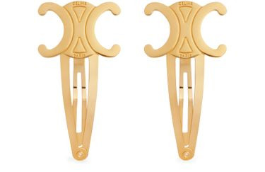 Triomphe set of 2 snap hair clips in brass with gold finish and steel - CELINE | 24S US