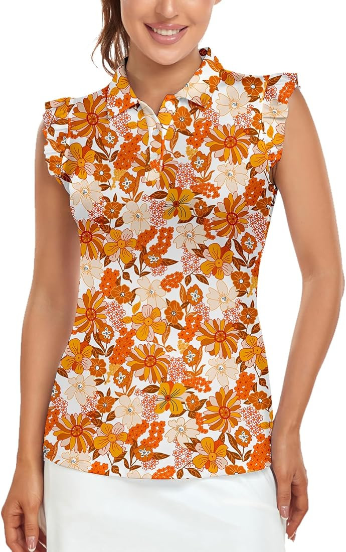 Womens Sleeveless Golf Shirt Ruffle Sleeve Polo Shirts Moisture Wicking Golf Apparel Tennis Shi... | Amazon (US)