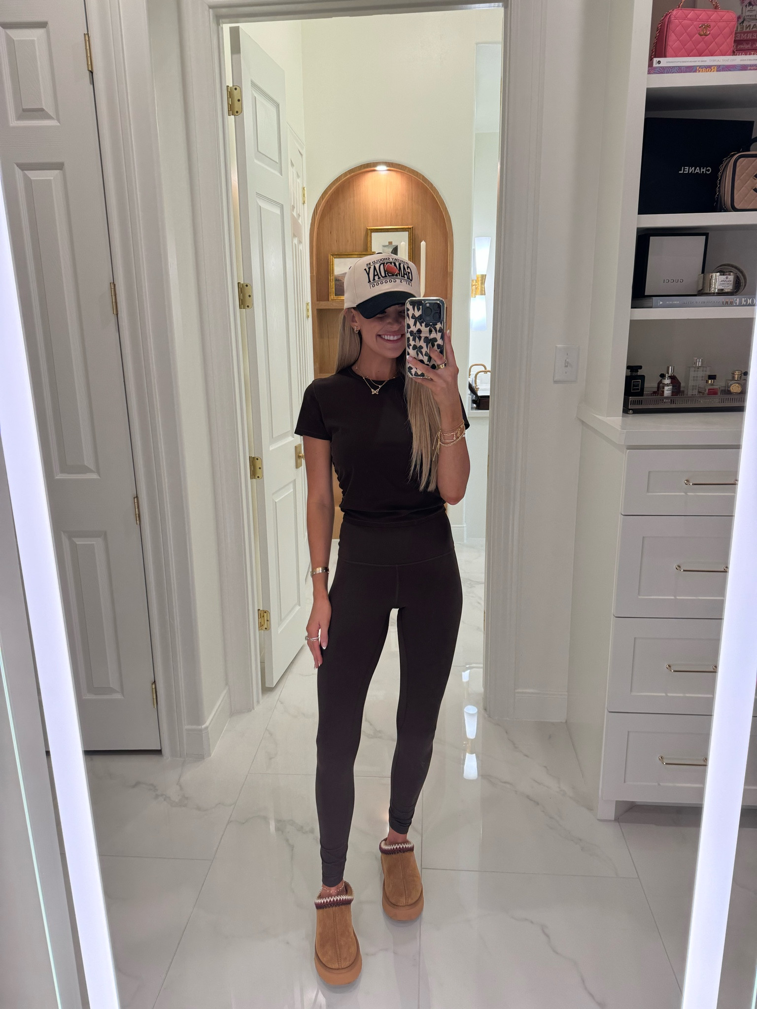 Today’s outfit - I’m wearing my favorite lululemon top, which is so flattering. It has some ruching on the side that makes it fit so well!! This top is perfect for travel, athleisure and workout classes. I’m wearing a size 6 in the top and size 4 in leggings! You can use my code JESS20 for my jewelry all from Electric Picks

Fall style, fall outfit, daily outfits, lululemon, activewear, uggs, house slippers 

#LTKShoeCrush #LTKActive #LTKFindsUnder100