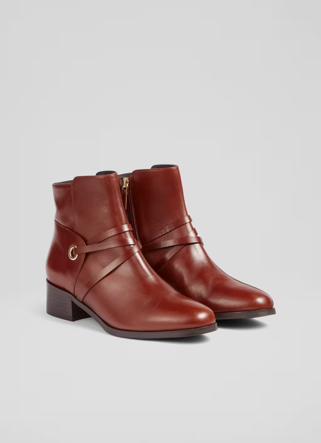 Alba Tan Leather Strap Detail Ankle Boots | L.K. Bennett (UK)