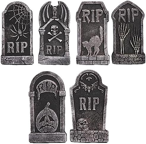 Hourleey Halloween Foam RIP Tombstones, 6 Pack 15" Graveyard Headstone Decorations Outdoor for Ha... | Amazon (US)