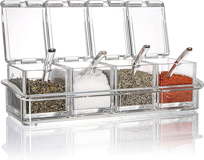 Yesland Clear Seasoning Rack Spice Pots - 4 Piece Storage Container Condiment Jars - Acrylic Seas... | Amazon (US)