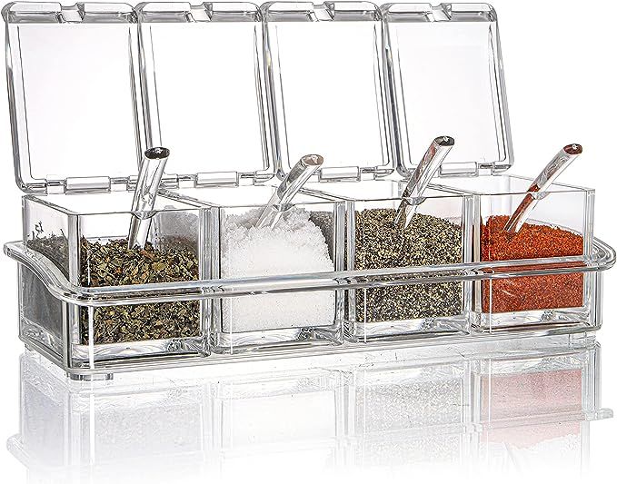 Yesland Clear Seasoning Rack Spice Pots - 4 Piece Storage Container Condiment Jars - Acrylic Seas... | Amazon (US)