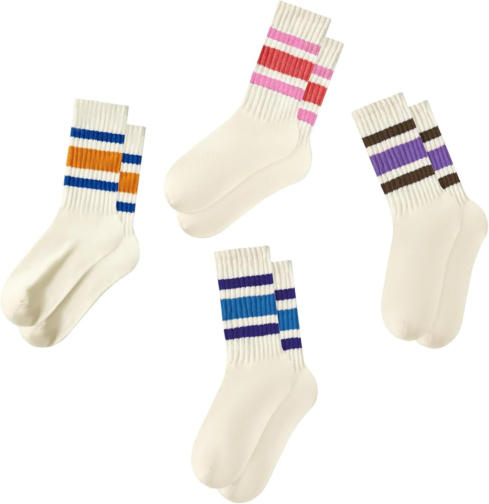 American Trends Retro Striped Crew Socks for Women Slouchy Athletic Calf Tube Socks Running Golf ... | Amazon (US)