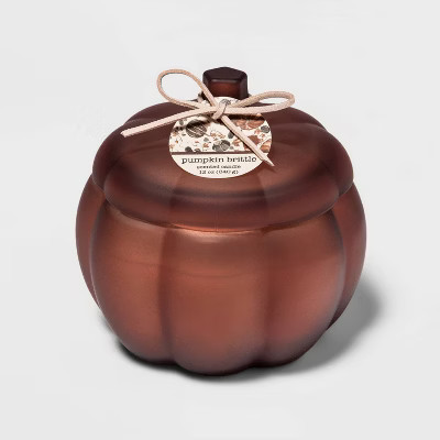 12oz Lidded Frosted Glass Pumpkin Jar 2-Wick Pumpkin Brittle Candle - Threshold™ | Target