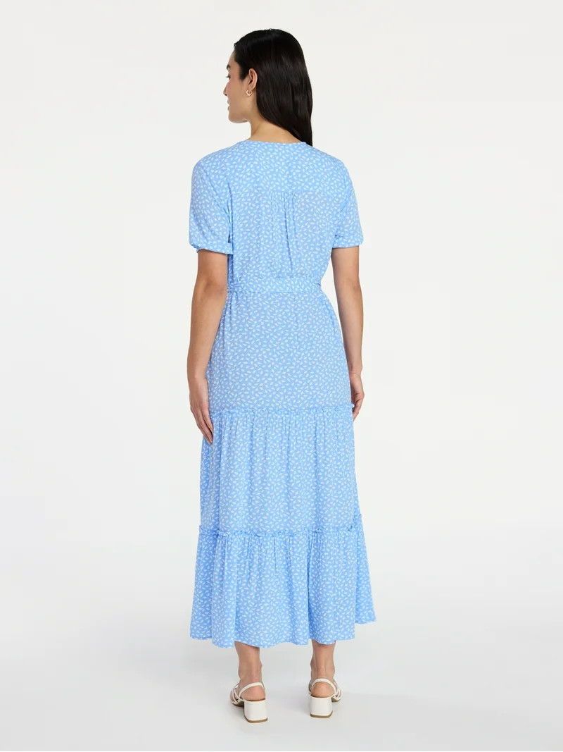 Time and Tru Women’s Crinkle Maxi Dress with Short Sleeves, Sizes XS-XXXL | Walmart (US)