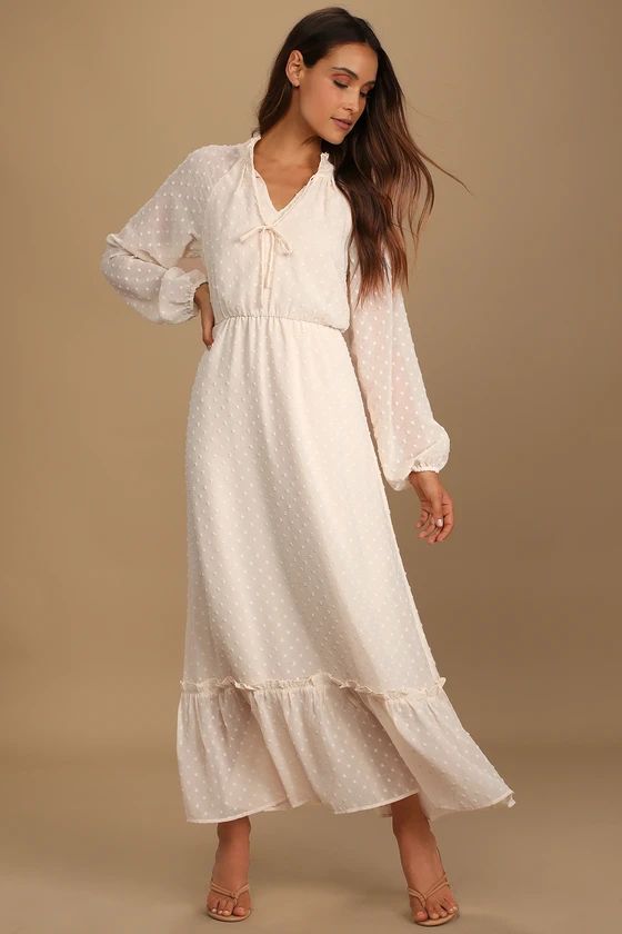 Enchanted Story Cream Swiss Dot Long Sleeve Maxi Dress | Lulus (US)